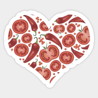 Red chilli peppers and tomatoes, realistic food print Sticker